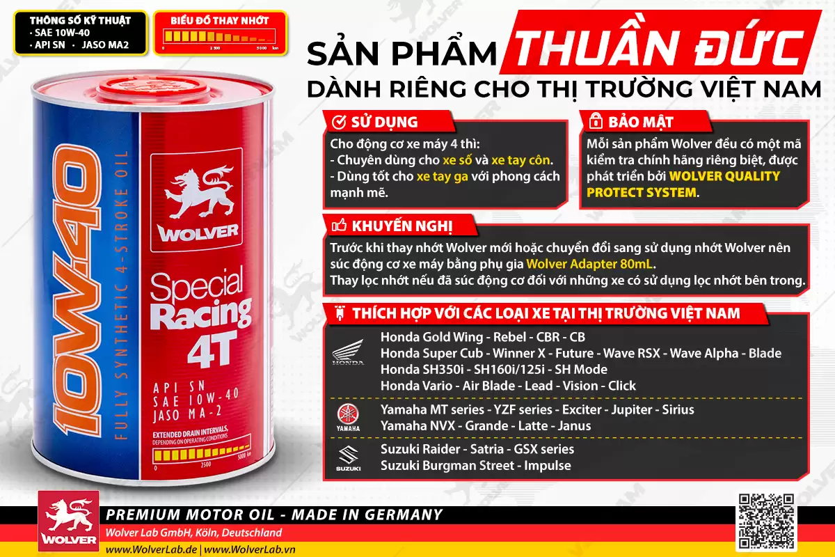 Wolver 4T Special Racing 10W-40 SN 1L - Dành cho Xe máy, Mô tô - Ảnh minh họa 5