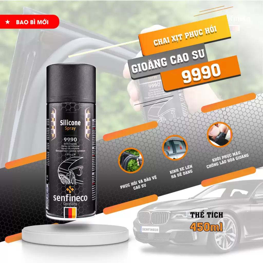 Senfineco 9990 - Dung Dịch Bảo Dưỡng và Làm Mềm Ron Cao Su - Silicone Spray 450ml - Ảnh minh họa 5