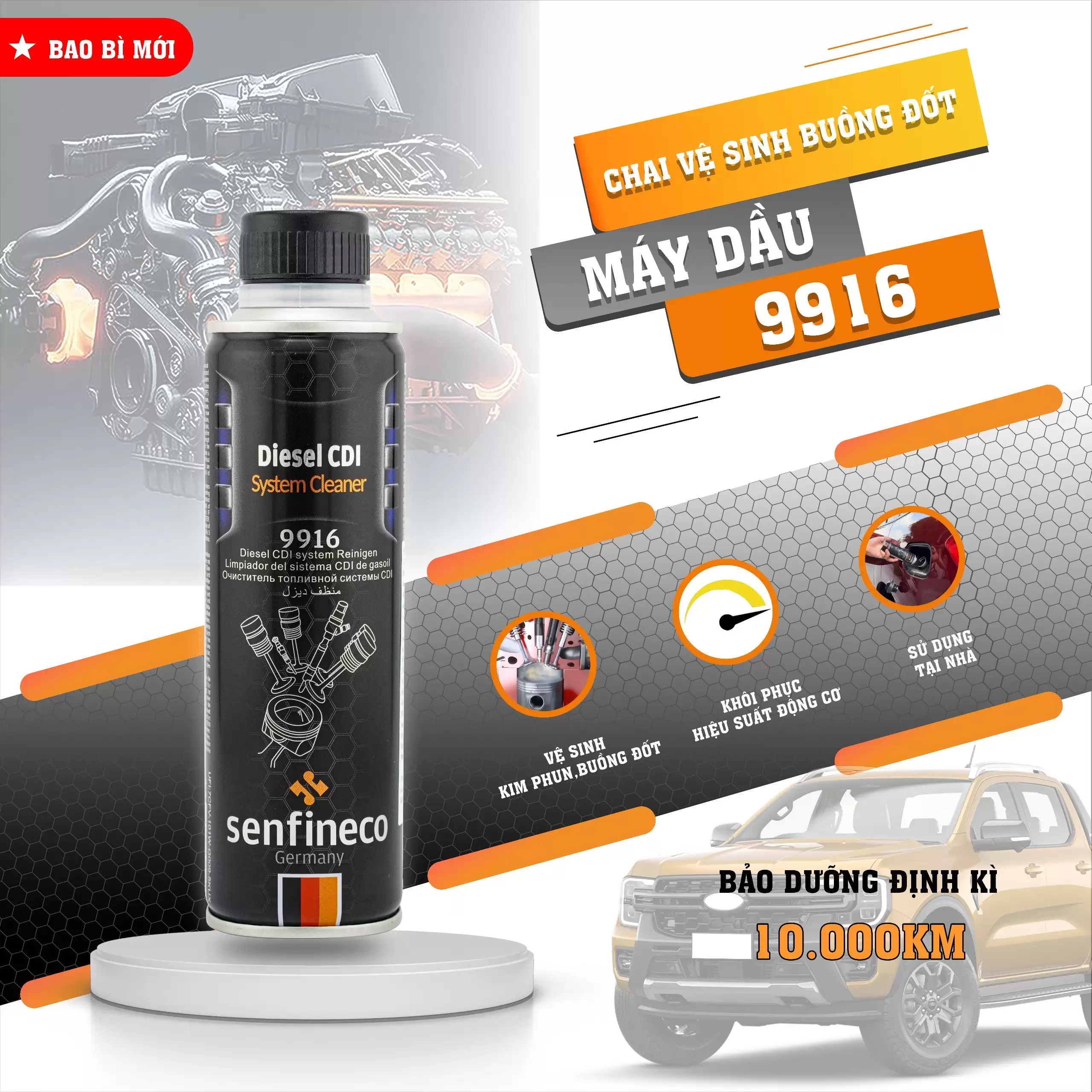 Senfineco 9916 - Dung dịch vệ sinh hệ thống nhiên liệu, kim phun, buồng đốt máy dầu Diesel - Ảnh minh họa 2